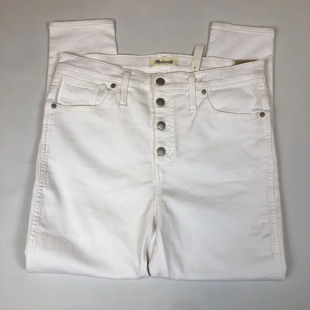 Madewell Womens 10" High-Rise Skinny Crop Jeans White Button Front Size 31 New - Picture 1 of 10
